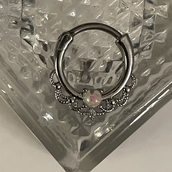 16G Opal & CZ Surgical Steel 10mm Single Hoop Septum/ Daith Clicker NWT - Picture 4 of 11